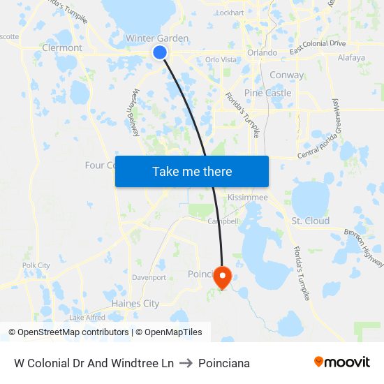 W Colonial Dr And Windtree Ln to Poinciana map