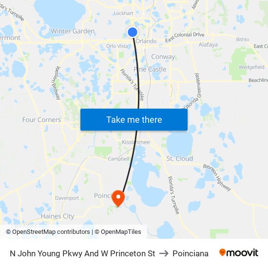 N John Young Pkwy And W Princeton St to Poinciana map