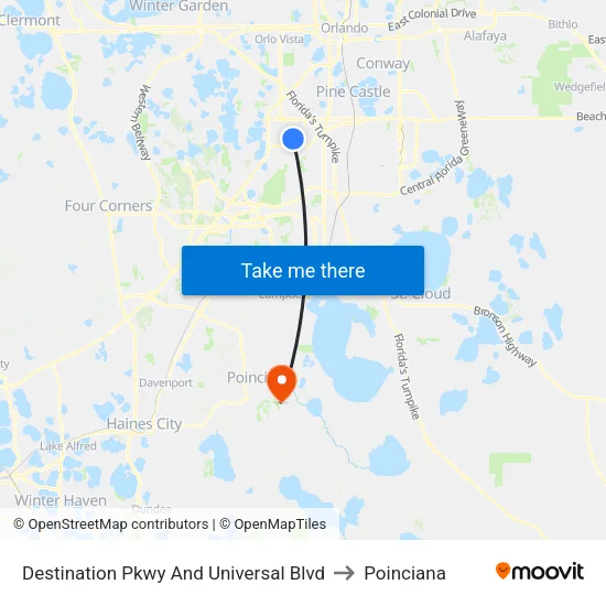 Destination Pkwy & Universal Blvd to Poinciana map