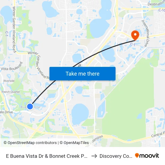 E Buena Vista Dr & Bonnet Creek Pkwy to Discovery Cove map
