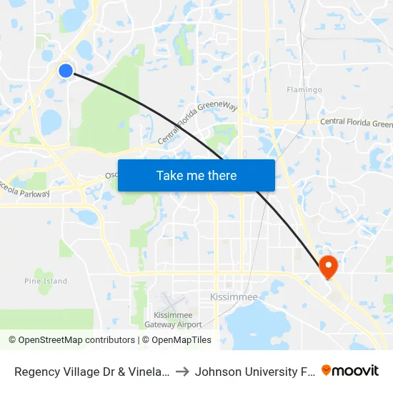 Regency Village Dr & Vineland Ave to Johnson University Florida map