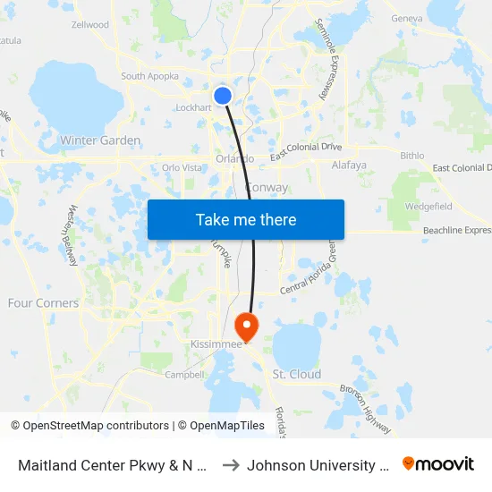 Maitland Center Pkwy & N Keller Rd to Johnson University Florida map