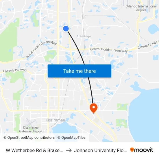 W Wetherbee Rd & Braxed Dr to Johnson University Florida map