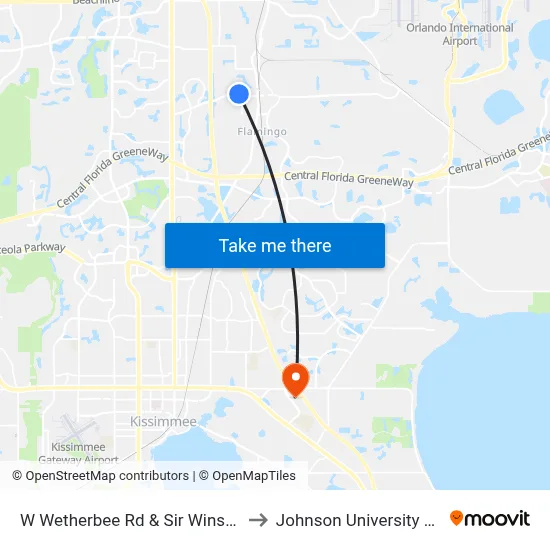 W Wetherbee Rd & Sir Winston Way to Johnson University Florida map