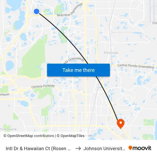 Intl Dr & Hawaiian Ct (Rosen Centre Hotel) to Johnson University Florida map