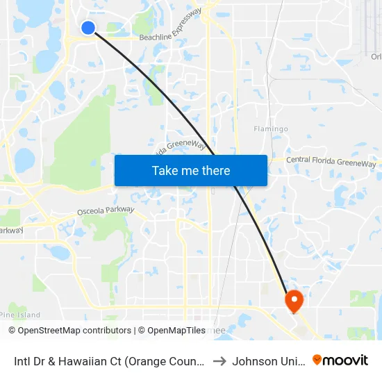 Intl Dr & Hawaiian Ct (Orange County Convention Ctr N/S Concourse) to Johnson University Florida map