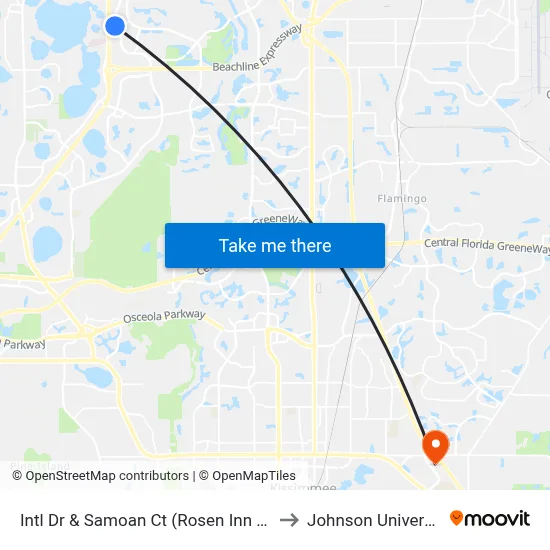 Intl Dr & Samoan Ct (Rosen Inn at Pointe Orlando) to Johnson University Florida map