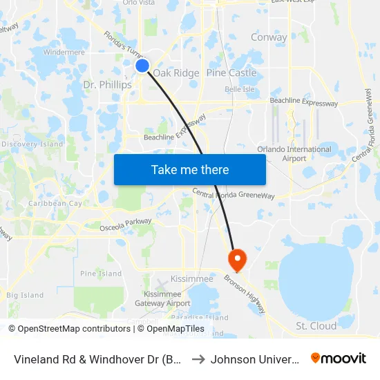 Vineland Rd & Windhover Dr (Best Western Plus) to Johnson University Florida map