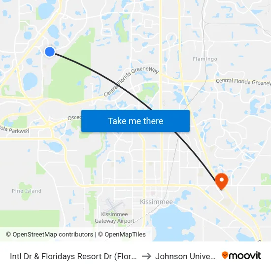 Intl Dr & Floridays Resort Dr (Floridays Resort Orlando) to Johnson University Florida map