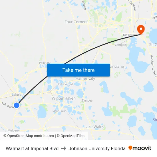 Walmart at Imperial Blvd to Johnson University Florida map
