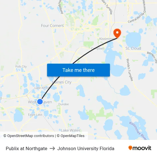 Publix at Northgate to Johnson University Florida map