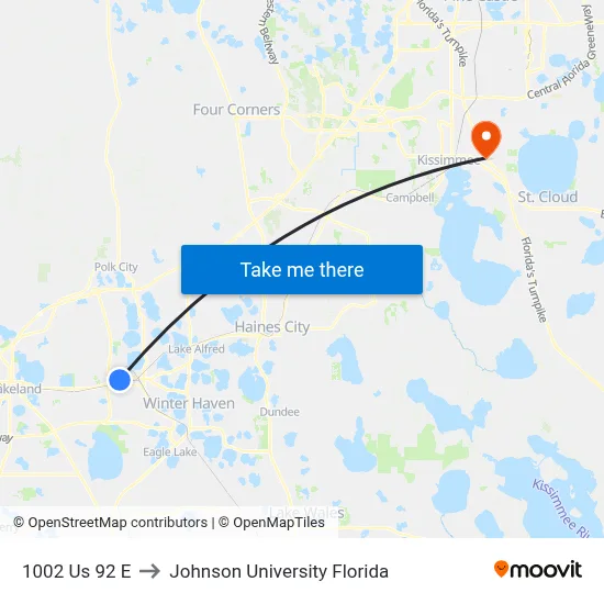 1002 Us 92 E to Johnson University Florida map