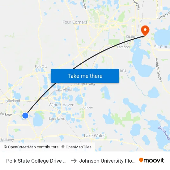 Polk State College Drive Way to Johnson University Florida map