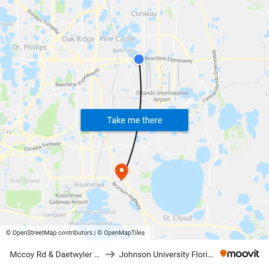 Mccoy Rd & Daetwyler Dr to Johnson University Florida map