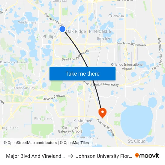 Major Blvd And Vineland Rd to Johnson University Florida map