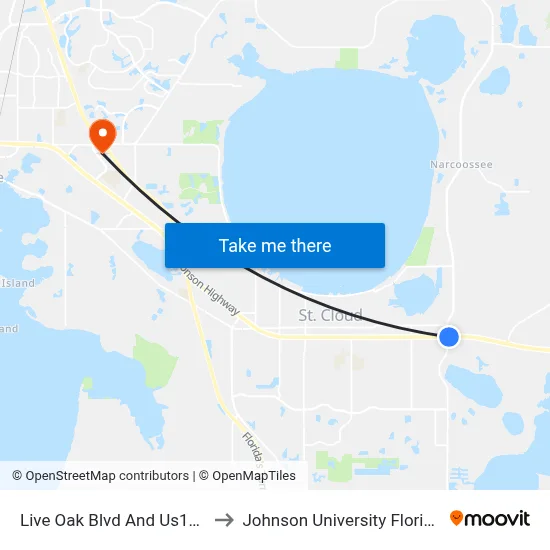 Live Oak Blvd And Us192 to Johnson University Florida map
