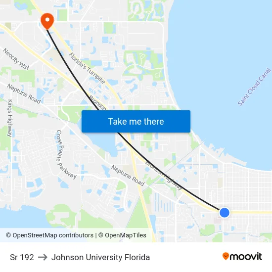 Sr 192 to Johnson University Florida map