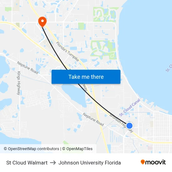 St Cloud Walmart to Johnson University Florida map
