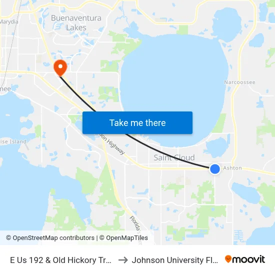 E Us 192 & Old Hickory Tree Rd to Johnson University Florida map