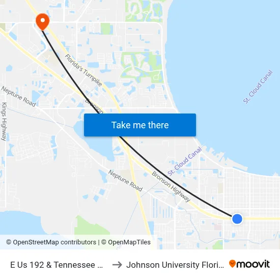 E Us 192 & Tennessee Ave to Johnson University Florida map