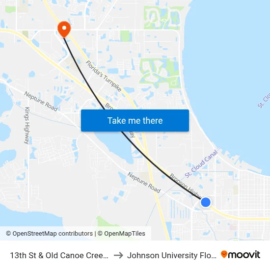 13th St & Old Canoe Creek Rd to Johnson University Florida map