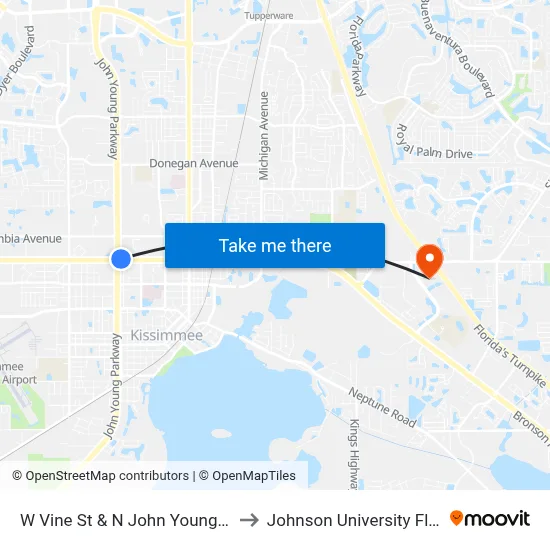 W Vine St & N John Young Pkwy to Johnson University Florida map