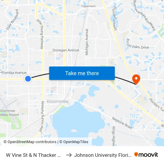 W Vine St & N Thacker Ave to Johnson University Florida map