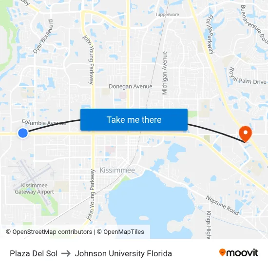 Plaza Del Sol to Johnson University Florida map