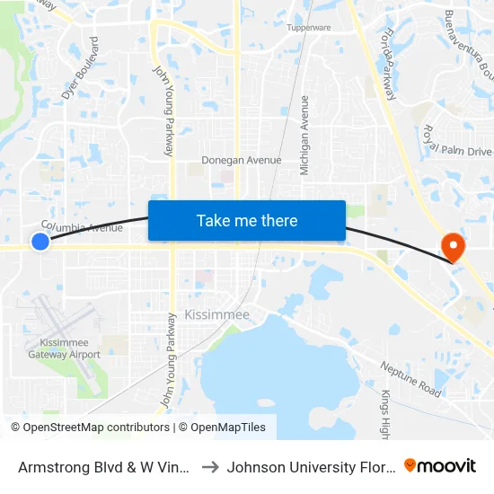 Armstrong Blvd & W Vine St to Johnson University Florida map