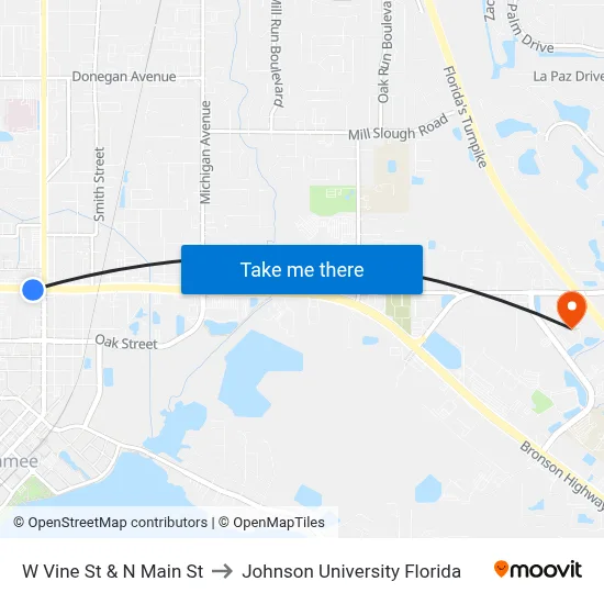 W Vine St & N Main St to Johnson University Florida map