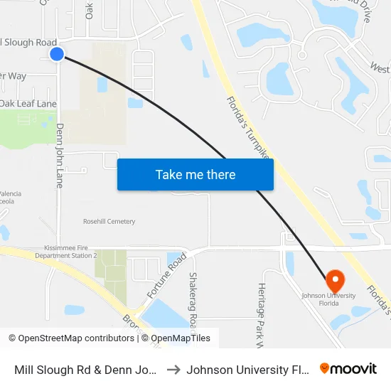 Mill Slough Rd & Denn John Ln to Johnson University Florida map