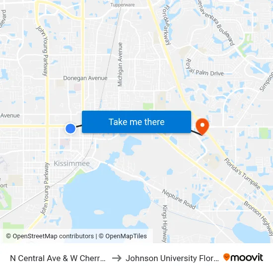 N Central Ave & W Cherry St to Johnson University Florida map