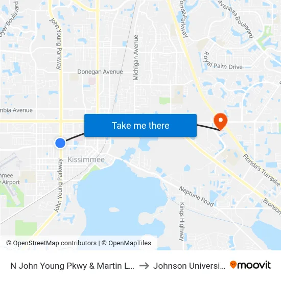 N John Young Pkwy & Martin Luther King Blvd to Johnson University Florida map