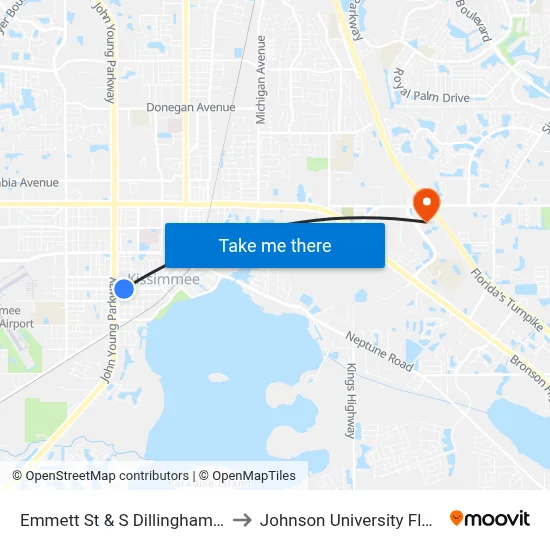 Emmett St & S Dillingham Ave to Johnson University Florida map