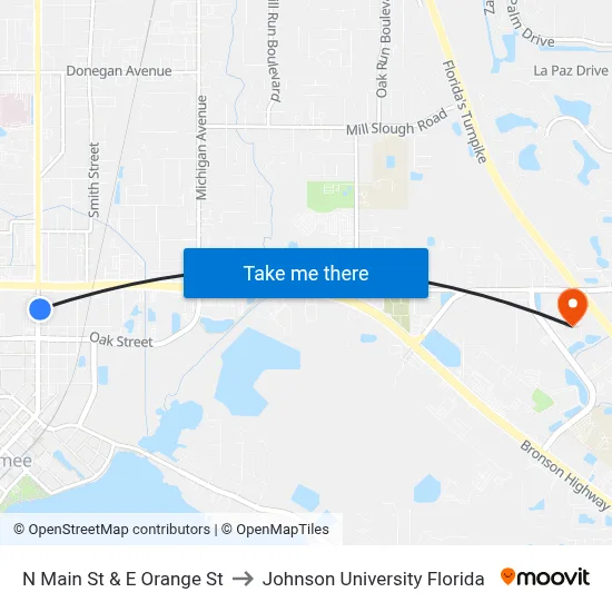 N Main St & E Orange St to Johnson University Florida map