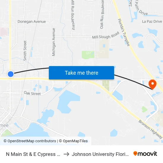 N Main St & E Cypress St to Johnson University Florida map