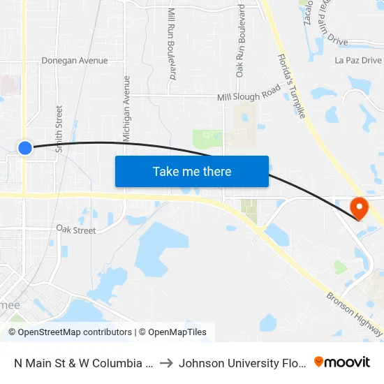 N Main St & W Columbia Ave to Johnson University Florida map