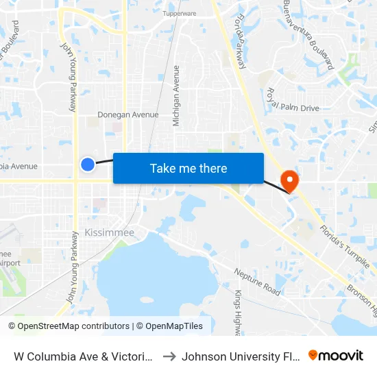 W Columbia Ave & Victoria Blvd to Johnson University Florida map