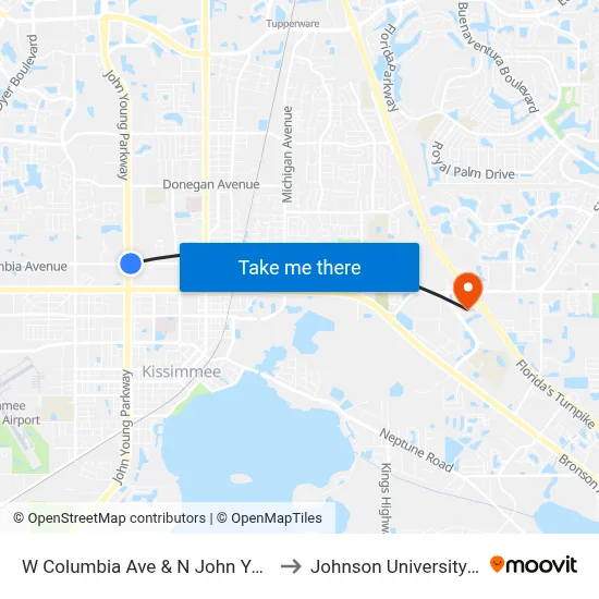 W Columbia Ave & N John Young Pkwy to Johnson University Florida map