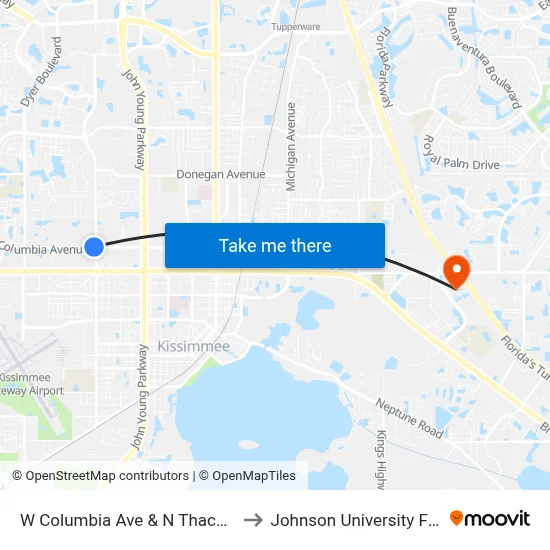 W Columbia Ave & N Thacker Ave to Johnson University Florida map