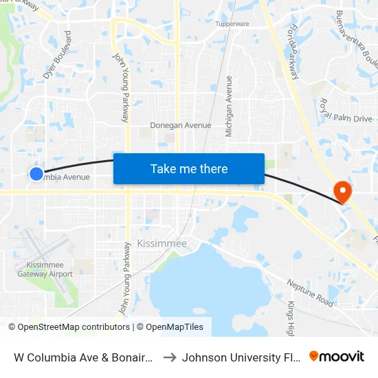 W Columbia Ave & Bonaire Blvd to Johnson University Florida map