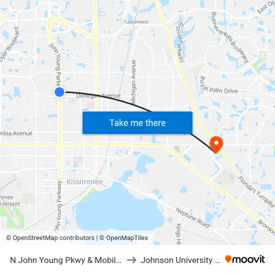 N John Young Pkwy & Mobile Park Ln to Johnson University Florida map