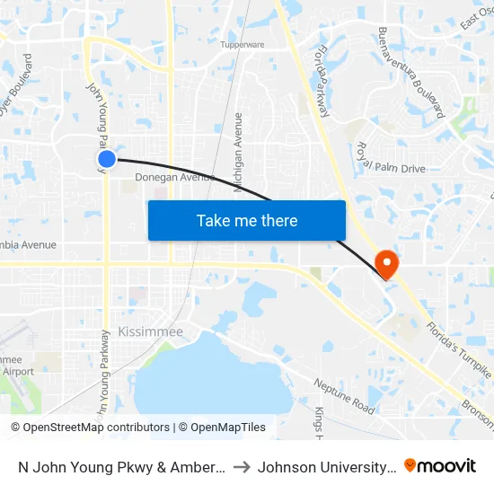 N John Young Pkwy & Amberwood Blvd to Johnson University Florida map