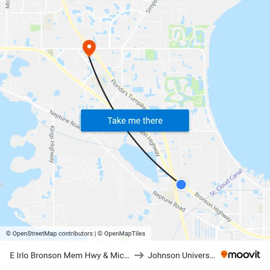 E Irlo Bronson Mem Hwy & Mickey Johnson Ct to Johnson University Florida map