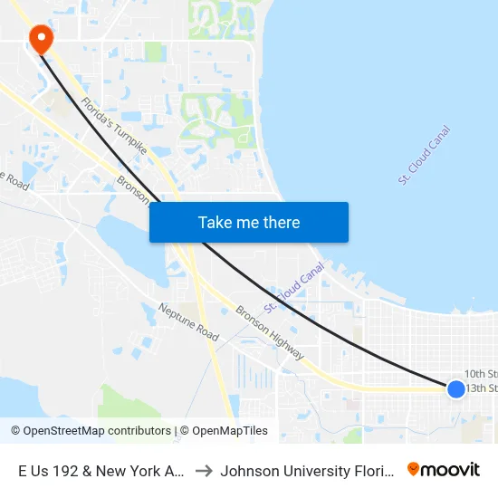 E Us 192 & New York Ave to Johnson University Florida map