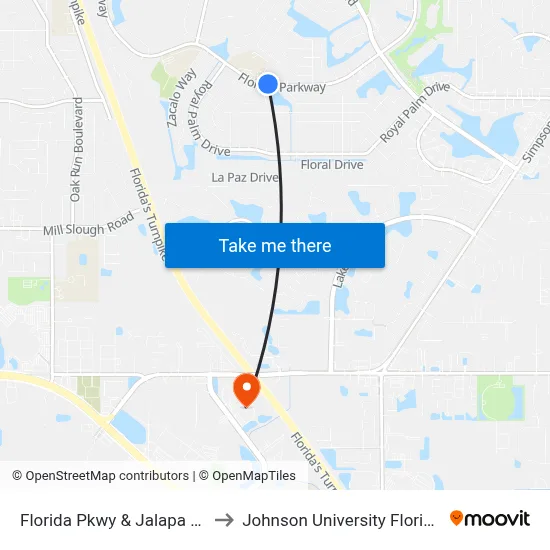 Florida Pkwy & Jalapa Dr to Johnson University Florida map