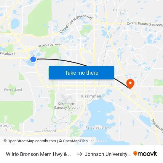 W Irlo Bronson Mem Hwy & Bamboo Ln to Johnson University Florida map