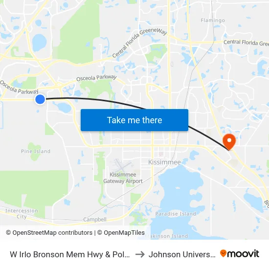 W Irlo Bronson Mem Hwy & Polynesian Isle Blvd to Johnson University Florida map