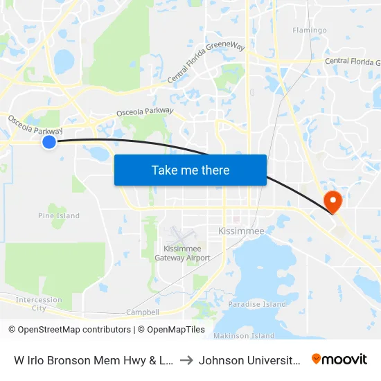 W Irlo Bronson Mem Hwy & Locksley Ln to Johnson University Florida map