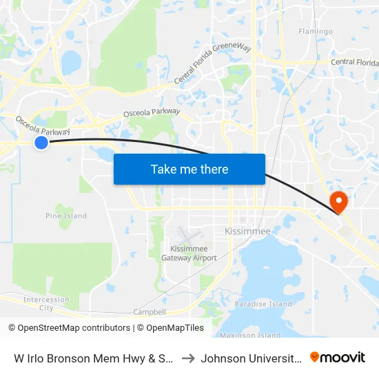W Irlo Bronson Mem Hwy & Seralago Blvd to Johnson University Florida map